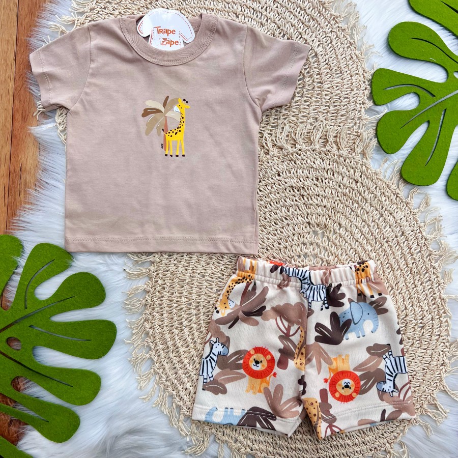 Conj. Camiseta Girafa e Bermuda Safari - Areia
